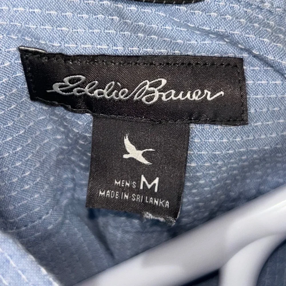 Eddie Bauer Mens Classic Fit Short Sleeve Button Up Shirt Blue Stripe‎ Size M